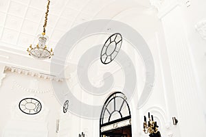 Luxury interior hall with chandelier