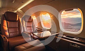 Luxury interior of a private jet or first class flight