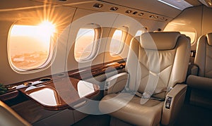 Luxury interior of a private jet or first class flight