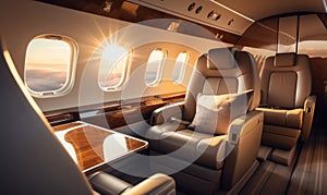 Luxury interior of a private jet or first class flight