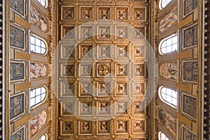 Luxury Italian medieval palace or church roof with exquisite murals and carvings, Basilica Papale di Santa Maria Maggiore, Rome