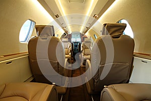 Luxury jet cabin from the rear
