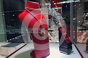 Luxury jewelry on display at a store