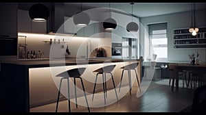 Luxury kitchen dark wood and marble, beautiful modern kitchen with dark wood fronts and marble floors and countertops