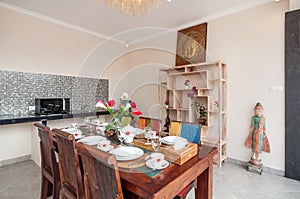 Luxury kitchen room with dining table