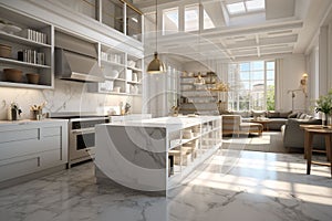 Luxury kitchen with white cabinetry photo