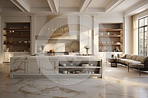 Luxury kitchen with white cabinetry photo