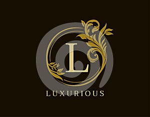 Luxury L Letter Floral Design. Circle Royal L Vintage Logo Icon