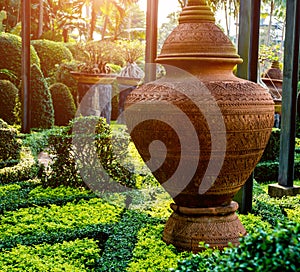 Luxury landscape design of the tropical garden.