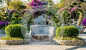 Luxury landscape design of the tropical garden.