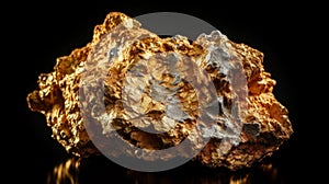 Luxury large gold nugget with a rough rocky look on a black background. Al generated