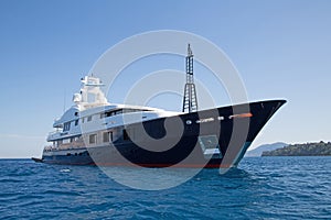 Luxury large super or mega motor yacht in the blue sea.