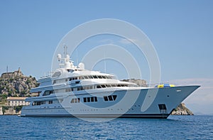 Luxury large super or mega motor yacht in the blue sea.