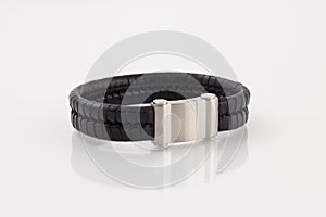 Luxury leather and silver man's bracelet