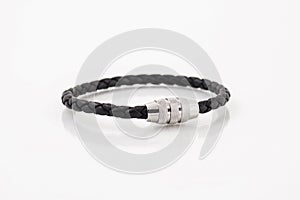 Luxury leather and silver man's bracelet