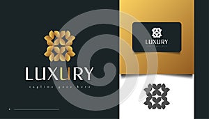 Luxury Leaves Logo Design in Gold Gradient. Floral Logo for Beauty, Spa, or Hotel Logo Identity