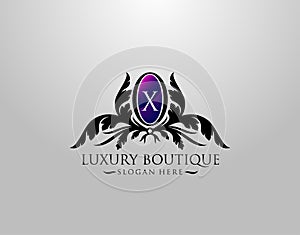 Luxury X Letter Logo. Vintage X Premium Badge Design for Royalty, Restaurant, Label, Letter Stamp, Boutique,  Hotel, Heraldic,
