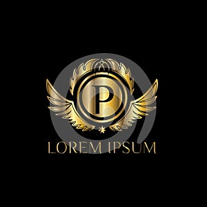 Luxury letter P Logo. Vector logo template sign, symbol, icon, vector luxury framem.
