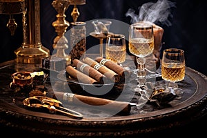 Luxury_life_hedonism_concept_cognaccigar_on_wooden_table_1695522144703_3