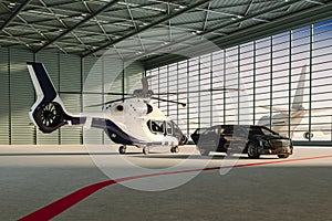 Luxury limousine and private helicopter