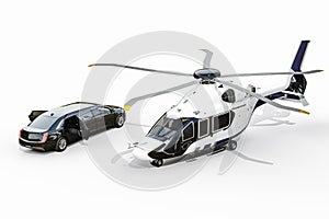 Luxury limousine and private helicopter