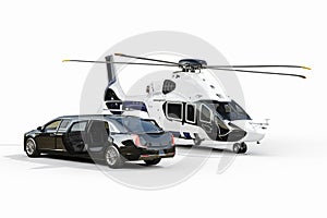 Luxury limousine and private helicopter