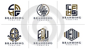 Luxury line letter LFHG and EDV logo design. Modern initial LFHG and EDV brand.