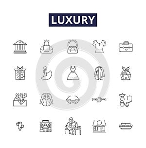 Luxury line vector icons and signs. Grandeur, Lavishness, Magnificence, Exquisite, Splendor, Extravagance, Aristocratic