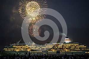 Luxury liner and fireworks Yokohama Sparkling Twilight