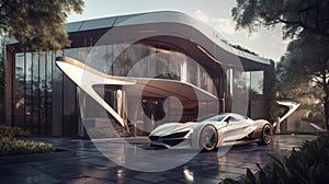 Luxury living: A grand house with stunning supercars