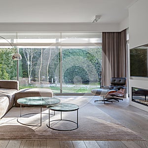 Luxury living room with big windows