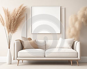 Luxury living room design, bright beige interior apartment, panorama, 3d render, 3d illustration.