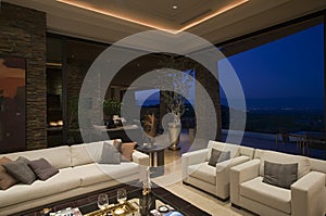 Luxury Living Room In House At Night