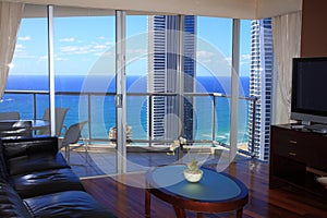 Luxury living room top floor with ocean view