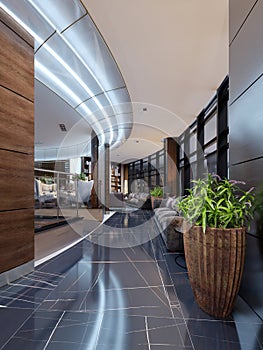 Luxury lobby entrance with lounge area in hotel