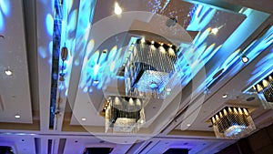 Luxury lobby interior with crystal lamp, binge hall photo