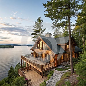 Luxury Log Cabin on a Lake photo
