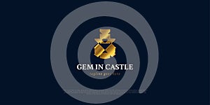 Luxury logo with gem inside castle concept in golden gradient color