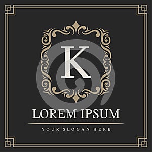 Luxury logo template, Initial letter type K, vector illustration