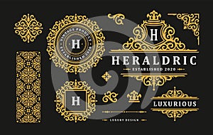 Luxury logo vintage ornament monograms and crest templates design vector illustration set