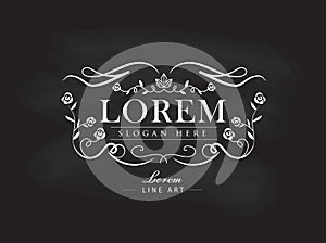 Luxury logos hand drawn frame label elegant flourishes