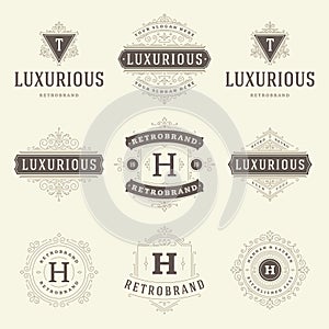 Luxury logos templates set, flourishes calligraphic elegant ornament lines.