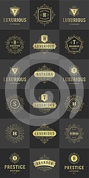 Luxury logos templates set, flourishes calligraphic elegant ornament lines.