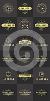 Luxury logos templates set, flourishes calligraphic elegant ornament lines.