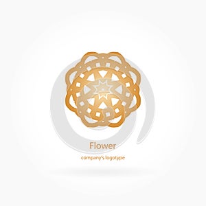 Luxury logotype in the shape of a flower for antique boutique. Gold logo, flower. Simple geometric sign. Icons, business,