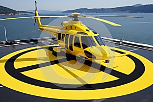 Luxury luxurious business helicopter private heli chopper on landing pad fast transportation success journey rich wealth
