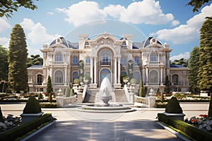 Luxury mansion nestled amidst manicured gardens and sprawling estates. Generative AI