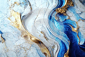 Luxury marble texture background white, blue and gold. Natural stone color material pattern. Creative art