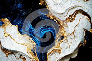 Luxury marble texture background white, blue and gold. Natural stone color material pattern. Creative art