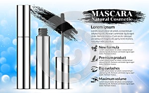 Luxury mascara brush silver package with eyelash applicator Cosmetics Advertising Banner Billboard Poster Catalog. Package Design